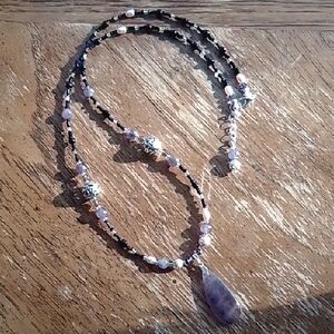 Hand Crafted Amythest And Pearl Beaded Necklace!!!